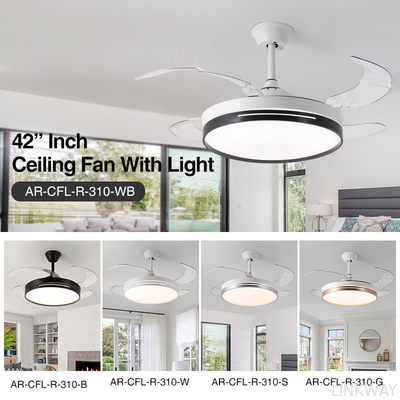 wholesale   Invisible Retractable Ceiling Fan Chandelier 52 Inch Round Dimmable LED Ceiling Fan