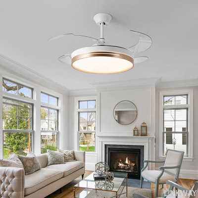 wholesale   Invisible Retractable Ceiling Fan Chandelier 52 Inch Round Dimmable LED Ceiling Fan