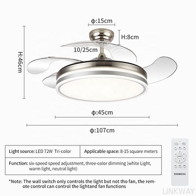 Factory 110V Modern LED Ceiling Lamp 42 Inch Remote Control Ceiling Fan With Light