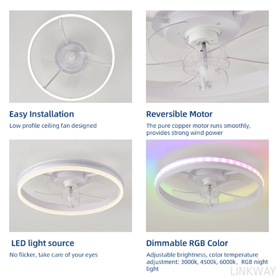 Manufacturer 20 Inch Flush Mount Ceiling Fan Light , Bedroom White Fandelier Ceiling Fan With Light