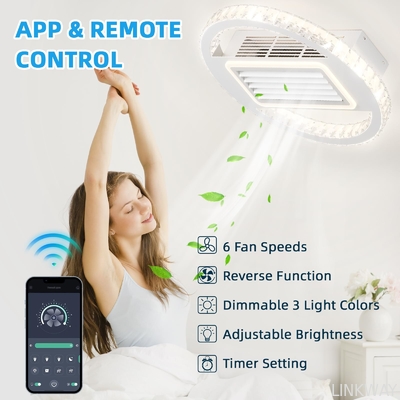 Wholesale   Bladeless 6 Speeds Dimmable Flush Mount Ceiling Fan With Light And Remote