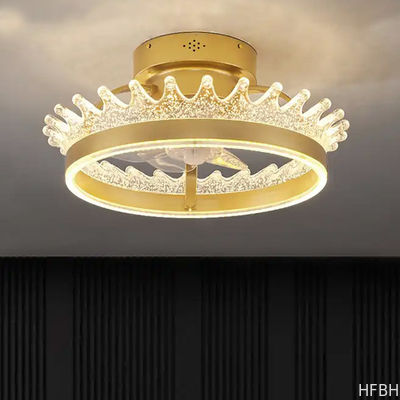 Gold Round Flush Mount Ceiling Fan Light , 6 Speed Ceiling Fan With Remote