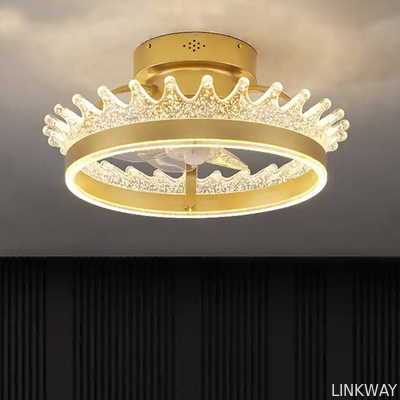 Wholesale factory Gold Round Flush Mount Ceiling Fan Light , 6 Speed Ceiling Fan With Remote