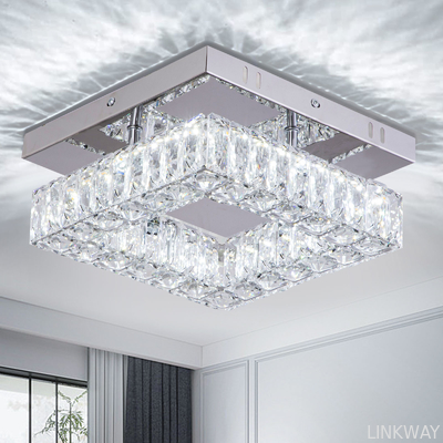 Factory Square Flush Mount Crystal Chandelier Ceiling Fan For Kitchen Bathroom