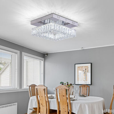 Square Flush Mount Crystal Chandelier Ceiling Fan For Kitchen Bathroom