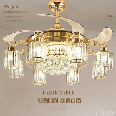 Wholesale  Modern LED Crystal Ceiling Fan Light , Invisible Acrylic Blade Ceiling Fan Remote Control