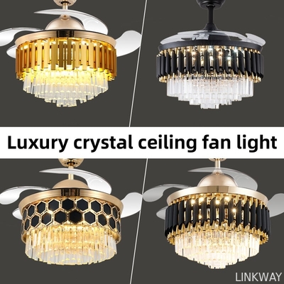 Wholesale  Modern LED Crystal Ceiling Fan Light , Invisible Acrylic Blade Ceiling Fan Remote Control
