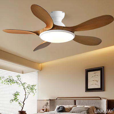 Wholesale factory Classic 42'' Flush Mount Wood Ceiling Fan With 5 Blades 20cm Tall Hugger Pattern Remote Control