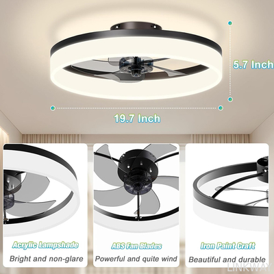 Manufactory 19.7 Inch Invisible Nordic Simple Led Ceiling Cell Fan with Lamp with Led Lighting Led Lamp Classic and Remote