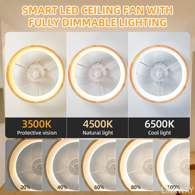 wholesale  20-Inch LED Ceiling Fan 5 Wooden Leaves Custom Remote Control Dimming Timing 3-Speed Modern Living Room 60W 110V