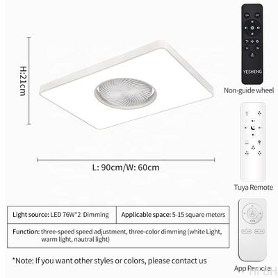 90cm Rectangle Modern LED Ceiling Fan Remote Control Bladeless Flush Mount for Living Room Bedroom Children's Invisible