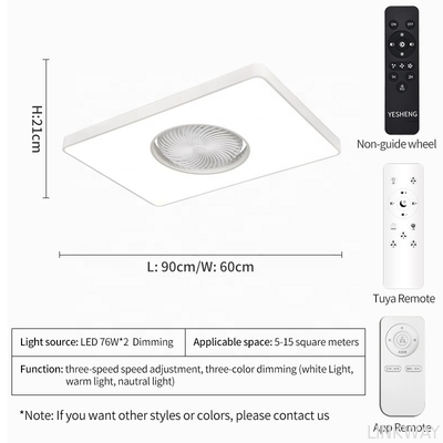 Wholesale factory 90cm Rectangle Modern LED Ceiling Fan Remote Control Bladeless Flush Mount for Living Room Bedroom Children's Invisible