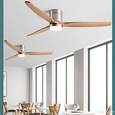 Wholesale factory Wooden 52 Inch Modern 3 Leaf Intelligent  Remote Control LED Decorative Ceiling Fan with Light