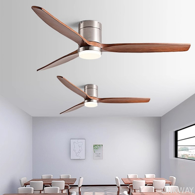 Wholesale factory Wooden 52 Inch Modern 3 Leaf Intelligent  Remote Control LED Decorative Ceiling Fan with Light
