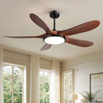 Factory Best Seller 56-Inch Modern Ceiling Fan Light 5 ABS Blades Walnut/Lightwood Remote Control DC Motor Iron Lamp for Living Room