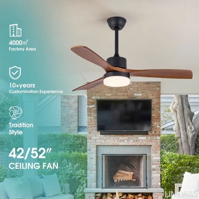Wholesale factory Nordic Decor Forward Reverse 3 Blades Ceiling Fan Light With Remote Control Wooden 42 Inch