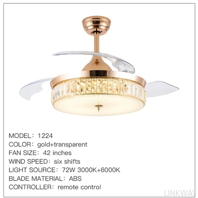 wholesale  Tricolor Dimming Black Luxury Crystal Ceiling Fan Light with Remote Control