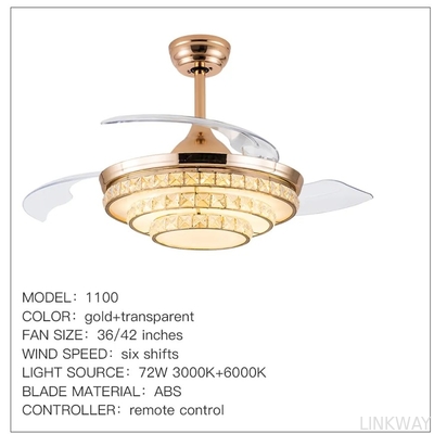 wholesale  Tricolor Dimming Black Luxury Crystal Ceiling Fan Light with Remote Control