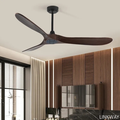 Wholesale factory Model 666 52 Inch Ceiling Fan for Living Room Solid Wood Blade BLDC Motor Walnut Ceiling Fan with Light