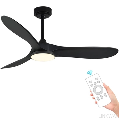 Manufacturer 52-Inch Ceiling Fan with Light Remote Controlled Black ABS Blades for Home Decor for Living Room Plastic Material