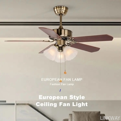 Manufacturer Ac Dc Classic American Style 42/52 Inches Pull Chain Wood Remote Control Copper Chandelier Ceiling Fan with Light