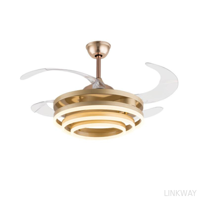 Manufacturer European Creative 90W Three Ring Fan Lamp with LED Modern Remote Control Double Luminous for Living Room Dining Room