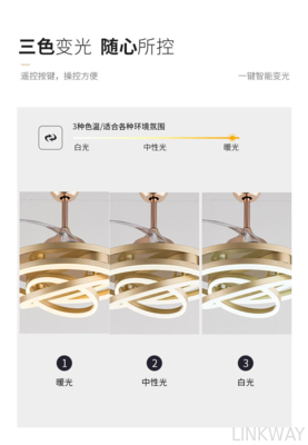 Manufacturer European Creative 90W Three Ring Fan Lamp with LED Modern Remote Control Double Luminous for Living Room Dining Room