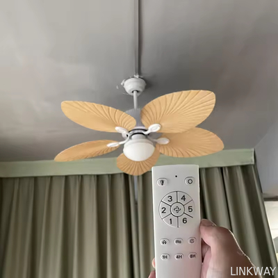 Wholesale  220v Tropical Retro Decorative Fancy Fan Ceilling 5 ABS Palm Leaf Blades Dc Bldc Remote Control Celling Fan With Light