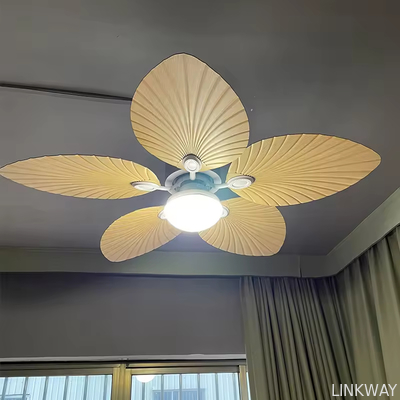 Wholesale  220v Tropical Retro Decorative Fancy Fan Ceilling 5 ABS Palm Leaf Blades Dc Bldc Remote Control Celling Fan With Light