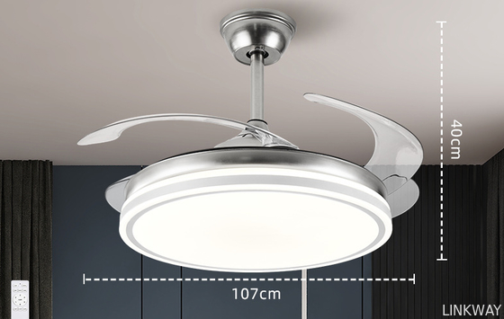 Factory 42 Inch Modern Indoor Decorative Retractable Ceiling Fan with LED Light Reversible DC Motor 3 Blades