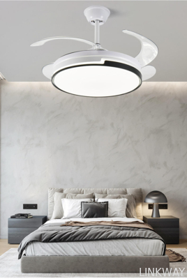 Factory 42 Inch Modern Indoor Decorative Retractable Ceiling Fan with LED Light Reversible DC Motor 3 Blades