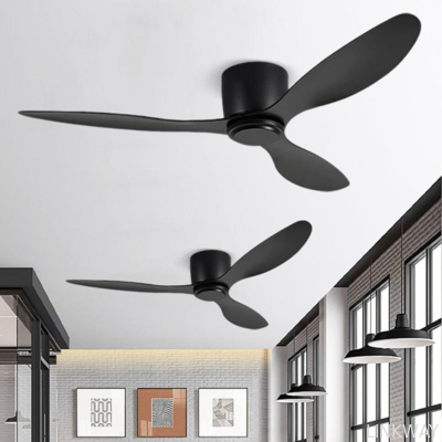 Wholesale factory Led Ceiling Fan Wood Plastic Blades Flush Mount Ceiling Fan With Remote