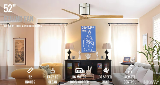 wholesale  52 Inch Fan Light Ventilador De Techo Living Room Indoor Bldc Smart Modern 3 Blades Wooden Ceiling Fan with Light and Remote