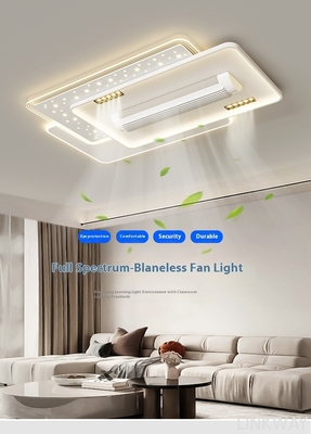 Wholesale factory English Voice Control LED Ceiling Fan Light Living Room Leafless Bedroom Soft Wind Invisible Fan Light Mute Eye