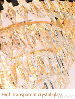 wholesale   Nordic Modern Dc Remote Control Glod Retractable Invisible Round K9 Crystal Chandelier Led Ceiling Fan With Light