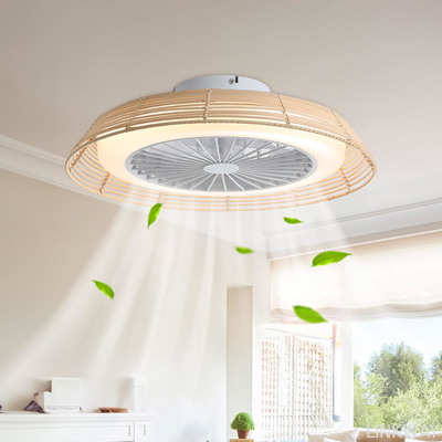 Wholesale factory 18 Inch Rattan Caged Fan Light Smart Tuya APP Control Ventilador Modern LED Ceiling Fan With Remote Control