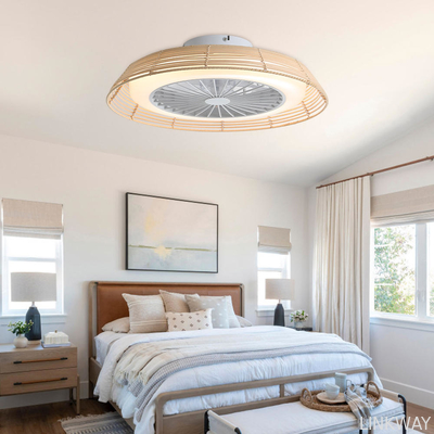 Wholesale factory 18 Inch Rattan Caged Fan Light Smart Tuya APP Control Ventilador Modern LED Ceiling Fan With Remote Control