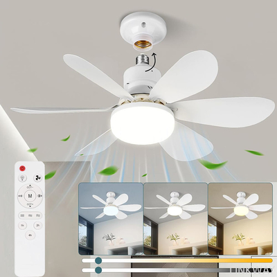 Wholesale   Socket Fan Light with Remote E27 Base 20.5'' Small Screw in Ceiling Fans with Lights 3 Speeds and 3 Color Dimmable Fan Light Bulb