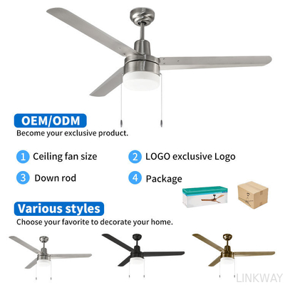 wholesale   Unique 48 Inch 3 Iron Blade Powerful Decorative Lighting Ceiling Fan Bedroom Rotating Led Ceiling Fan With Light