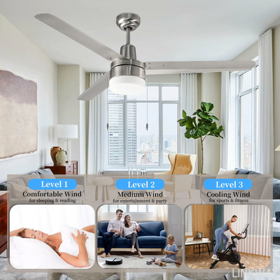 wholesale   Unique 48 Inch 3 Iron Blade Powerful Decorative Lighting Ceiling Fan Bedroom Rotating Led Ceiling Fan With Light