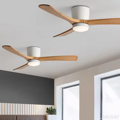 Wholesale   Remote or Wifi Tuya App Residential Low Profile Flush Mount Propeller Wood Blades Energy Saving Ceiling Fan for Low Ceiling