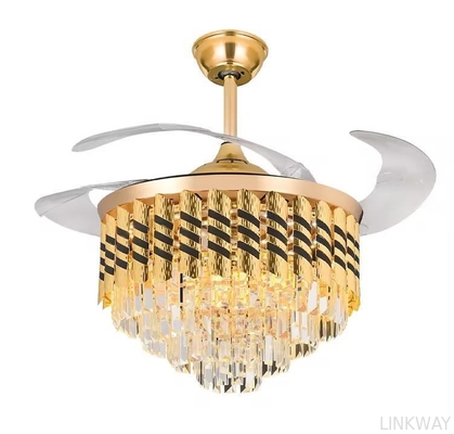 Wholesale  Modern Black LED Chandelier Fan Light Retractable Remote Control Ceiling Lamp With Fan