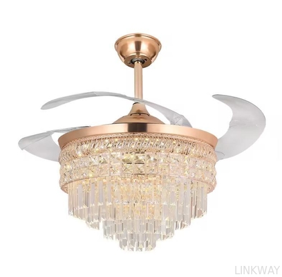 Wholesale  Modern Black LED Chandelier Fan Light Retractable Remote Control Ceiling Lamp With Fan