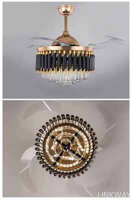 Wholesale  Modern Black LED Chandelier Fan Light Retractable Remote Control Ceiling Lamp With Fan