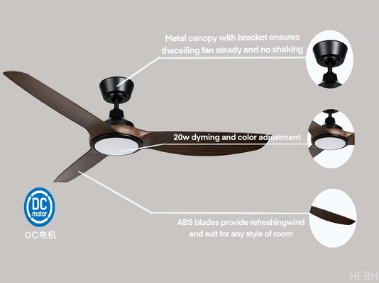 Quiet Motor Cafe Living Room Dining Room Bedroom Study Room 52inch LED Ceiling Fan Light Kits