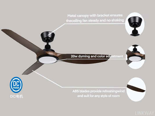 wholesale   Quiet Motor Cafe Living Room Dining Room Bedroom Study Room 52inch LED Ceiling Fan Light Kits