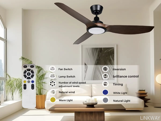 wholesale   Quiet Motor Cafe Living Room Dining Room Bedroom Study Room 52inch LED Ceiling Fan Light Kits