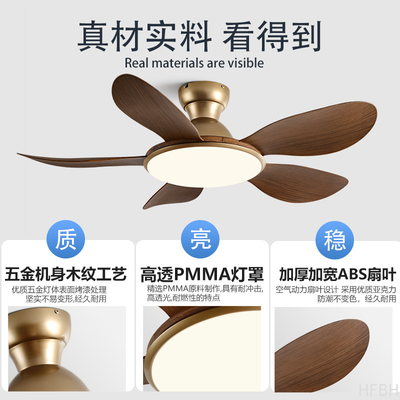 LED Ceiling Fan Lights factory- Low Floor Ceiling Fan 5 Blades Solid Wood Integrated High Wind Ceiling Fan Light