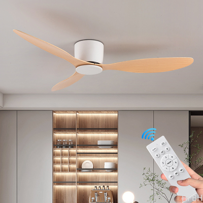 Offering quality products at factory prices - HFBH Model  42" 52" LED Flush Mount Ceiling Fan with Remote Control Black and White Iron Lamp Body without Lamp