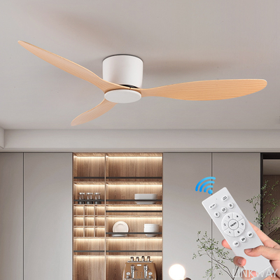 wholesale   Offering quality products at factory prices - HFBH Model  42" 52" LED Flush Mount Ceiling Fan with Remote Control Black and White Iron Lamp Body without Lamp